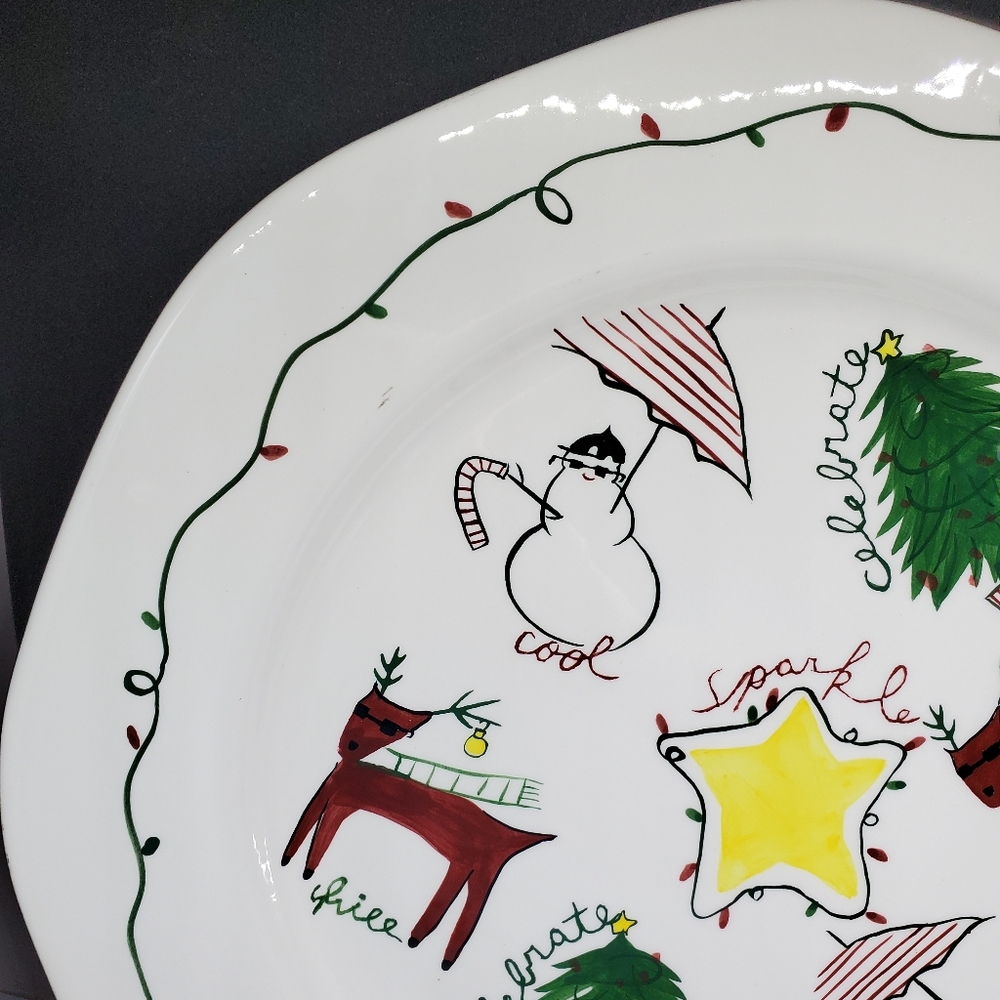 At Home International Holiday Plate Winter Snowmen Reindeer ~Pre-Owned - Picture 3 of 10